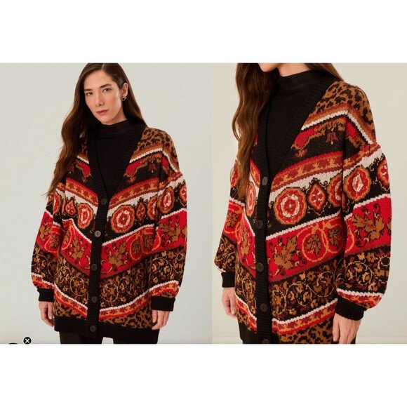 Farm Rio Ainika Tiles Knit Cardigan Oversized Cardi Size S NWT $248 - Picture 1 of 5